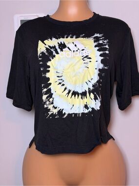 adidas Black Crop Tee with Yellow & White Tie-Dye Graphic